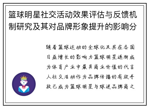 篮球明星社交活动效果评估与反馈机制研究及其对品牌形象提升的影响分析